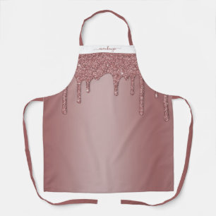 Chic Rose Gold Sparkle Glitter Drips Personalised Apron