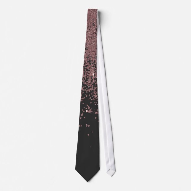 Chic Rose Gold Speckled Glitter Ombre Black Tie (Front)