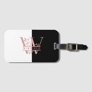 Chic Rose Gold Split Custom Monogram W Luggage Tag