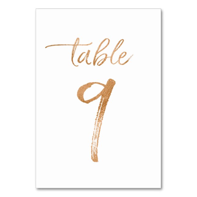 Chic Rose Gold Wedding Reception Table Numbers (Front)