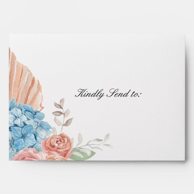 Chic Rose Hydrangea Floral Wedding Envelope (Front)