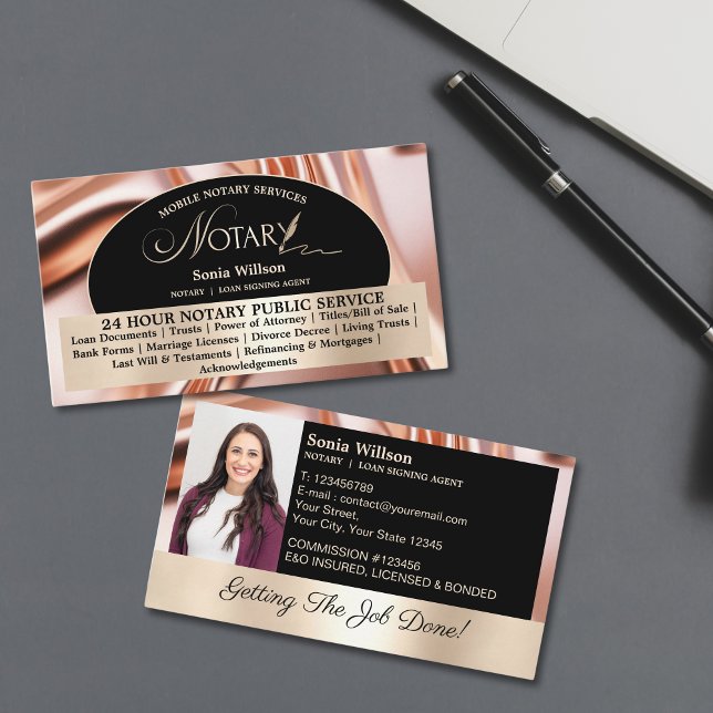 Chic Rose Mobile Notary & Loan Signing Agent Photo Business Card (Creator Uploaded)