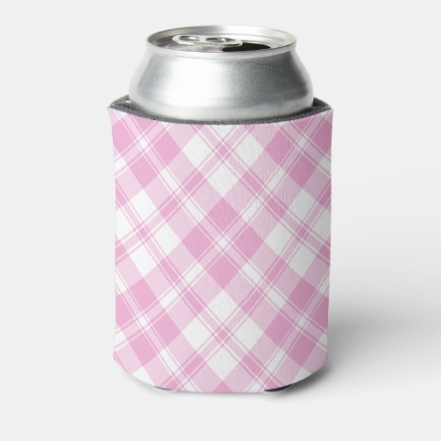Chic Rose Pink and White Check Can Cooler (Can Back)