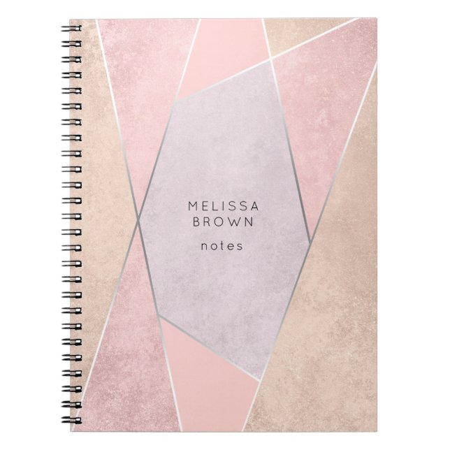 Chic RoseGold Geometric Trendy Elegant Pink Silver Notebook (Front)