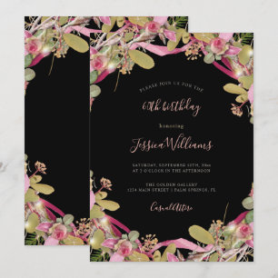 Chic Roses & Foliage Floral 60th Birthday Invitation