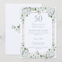 Chic Roses & Silver Border Floral 50th Birthday