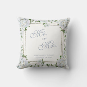 Chic Roses & Silver Border Floral Wedding Cushion