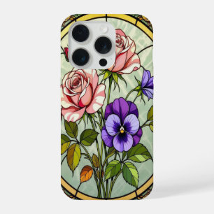 Chic roses wild violets stained Glass iPhone 15 Pro Case