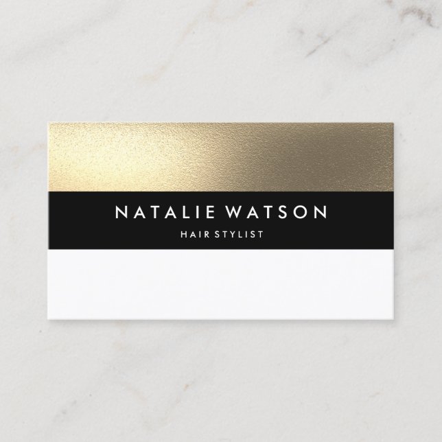 Chic Rough FAUX Gold Black Bar White Modern Business Card (Front)