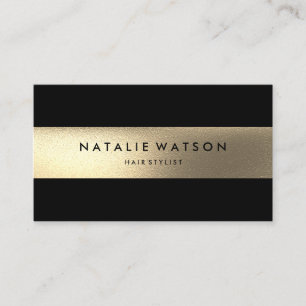 Chic Rough FAUX Gold Stripe Black Modern Elegant Business Card