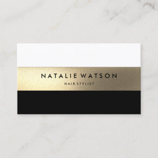 Chic Rough FAUX Gold Stripe Black White Modern 2 Business Card