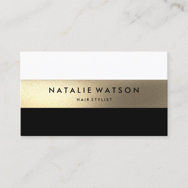 Chic Rough FAUX Gold Stripe Black White Modern 2 Business Card (Front)