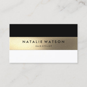 Chic Rough FAUX Gold Stripe Black White Modern Business Card