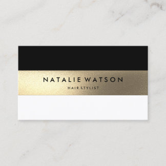 Chic Rough FAUX Gold Stripe Black White Modern Business Card