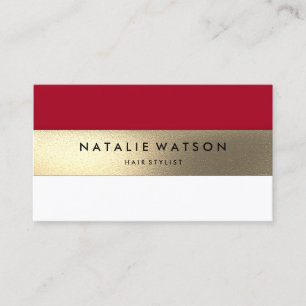 Chic Rough FAUX Gold Stripe Red Modern Elegant 2 Business Card