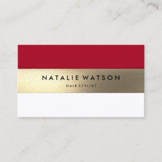 Chic Rough FAUX Gold Stripe Red Modern Elegant 2 Business Card