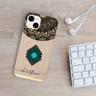 Chic Round Mandala Custom Name Girly Black Beige  Case-Mate iPhone 14 Case