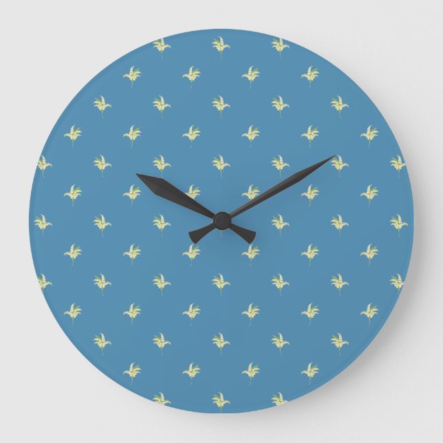 Chic Round Wall Clock: Lilies of the Valley, Blue Large Clock (Front)