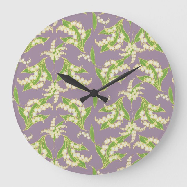 Chic Round Wall Clock: Lilies of the Valley, Mauve Large Clock (Front)