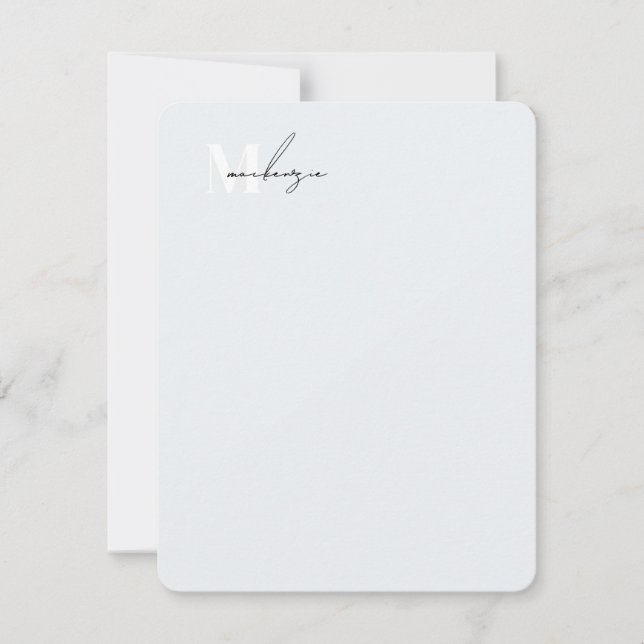 Chic Rounded Corners Monogram Personal Stationery Card (Front)
