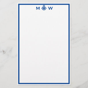 Chic Royal Blue Anchor Monogram  Stationery