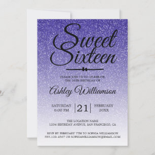 Chic Royal Blue Glitter Ombre Sweet 16 Birthday Invitation