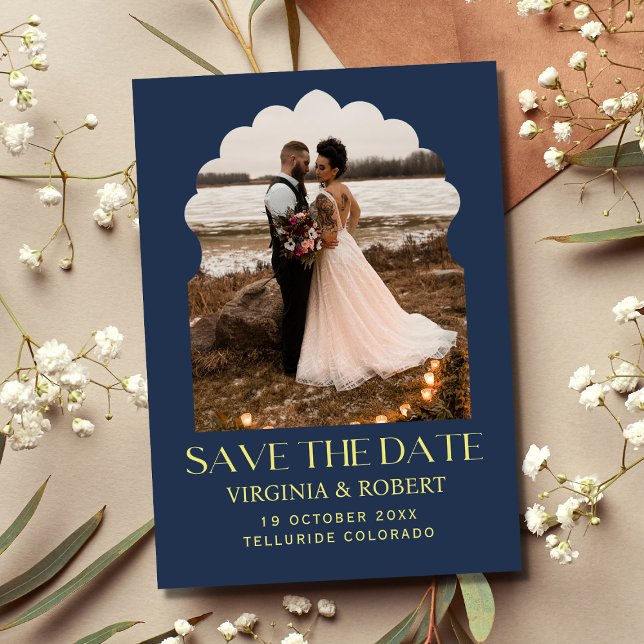 Chic Royal Blue Navy Save The Date Photo Wedding Invitation (Creator Uploaded)