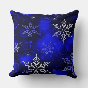 Chic Royal Blue Snowflake Motif Cushion