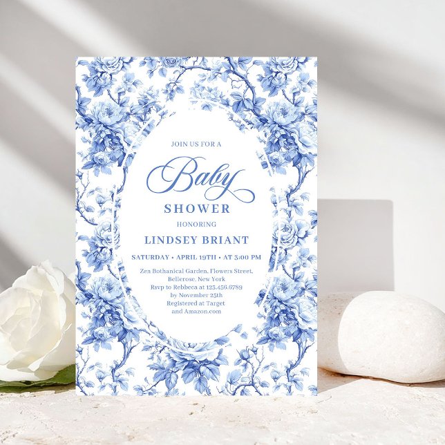 Chic Royal Blue Toile de Jouy Baby Shower Invite (Chic Royal Blue Toile de Jouy Baby Shower Invite)