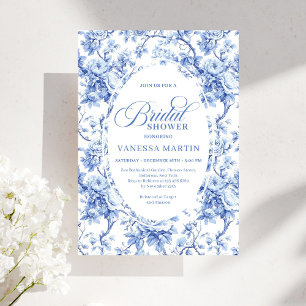 Chic Royal Blue Toile de Jouy Bridal Shower Invite