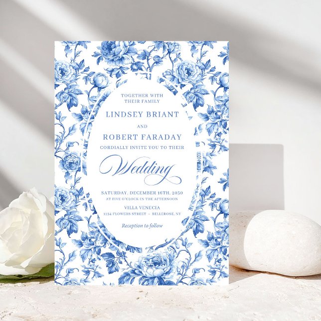 Chic Royal Blue Toile de Jouy Romantic Wedding  Invitation (Chic Royal Blue Toile de Jouy Romantic Wedding Invitation)