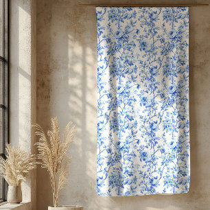 Chic Royal Blue Toile Roses Floral Pattern Soft  Sherpa Blanket