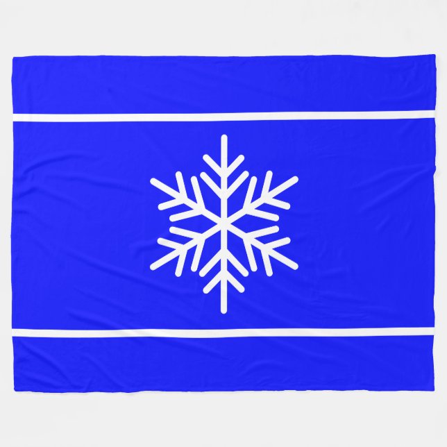 Chic Royal Blue White Snowflake Horizontal Stripes Fleece Blanket (Front (Horizontal))