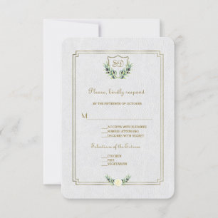 Chic Royal Gold Crest Lush Greenery Wedding RSVP