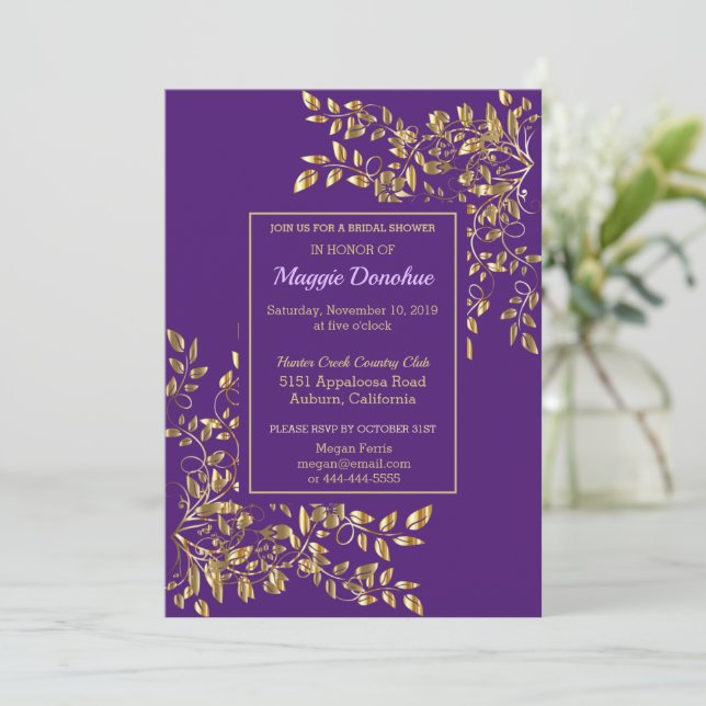 Chic Royal Purple Bridal Shower Invitation (Standing Front)
