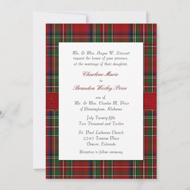 Chic Royal Stewart Plaid Wedding Invitation (Front)