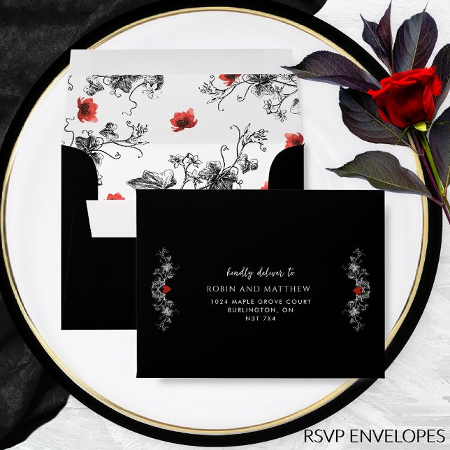 Chic RSVP Black and Red Victorian Gothic Wedding Envelope (Creator Uploaded)
