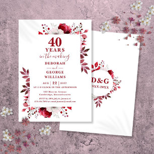 Chic Ruby 40th Wedding Anniversary Floral  Invitation