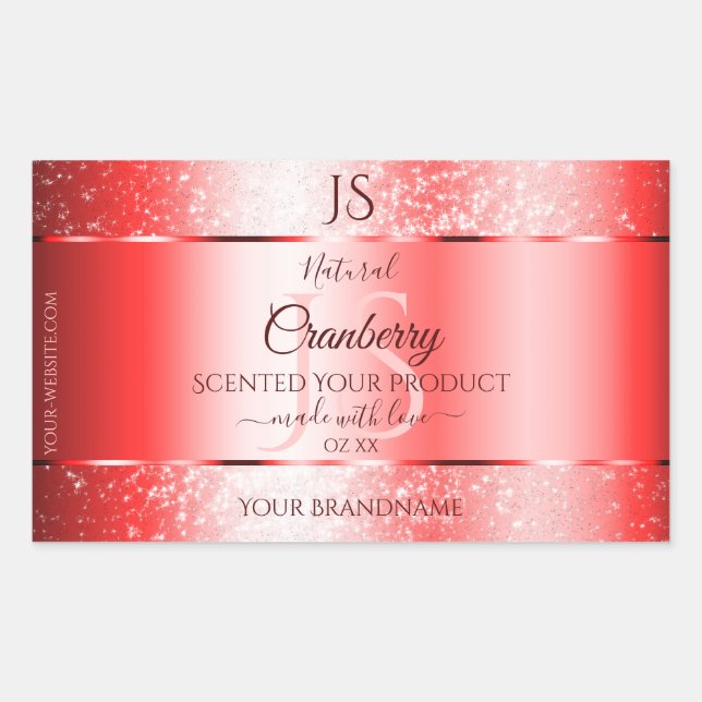 Chic Ruby Red Soft Glitter Product Labels Monogram (Front)