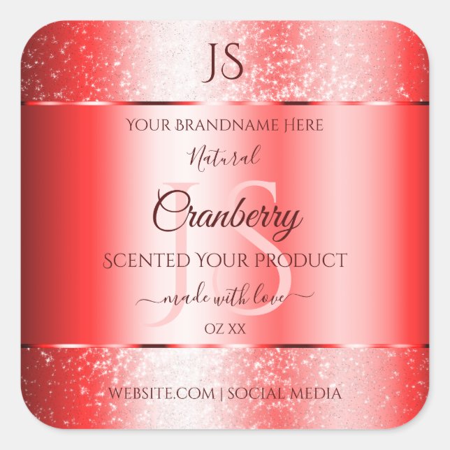 Chic Ruby Red Soft Glitter Product Labels Monogram (Front)