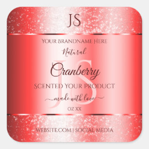 Chic Ruby Red Soft Glitter Product Labels Monogram