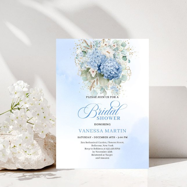 Chic Rustic Bohemian Blue Hydrangeas Bridal Shower Invitation (Rustic Bohemian Blue Hydrangeas Bridal Shower Invitation)