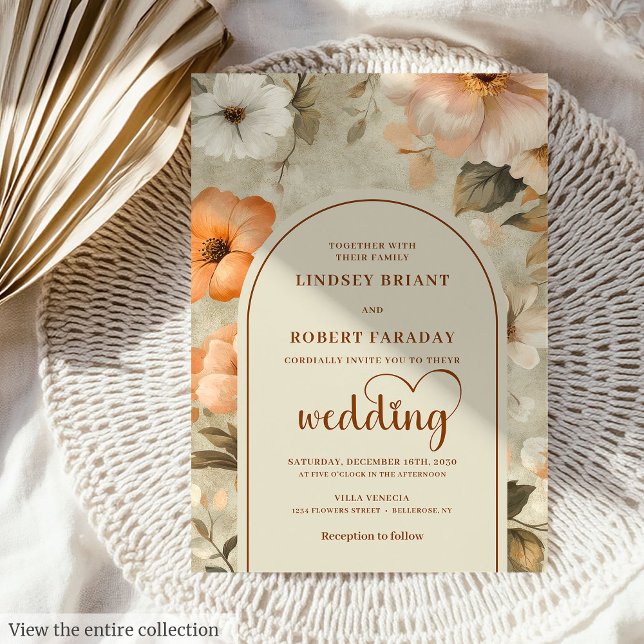 Chic Rustic Boho Copper Beige Olive Floral Wedding Invitation (Rustic Boho Copper Beige Olive Floral Wedding Invitation)