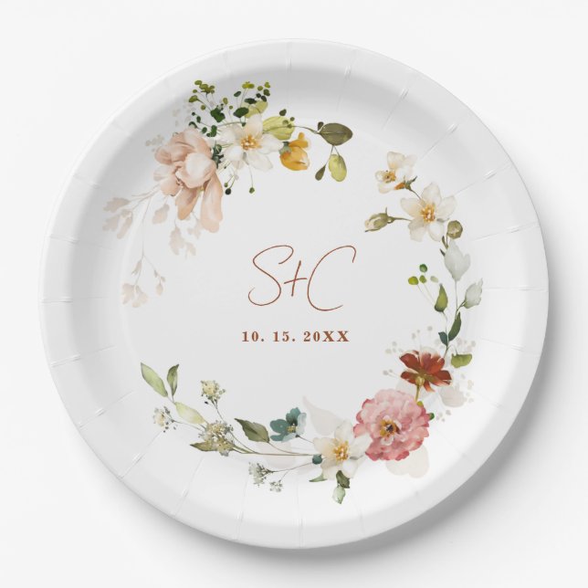 Chic Rustic Boho Wildflower Floral Garden  Paper Plate (Front)