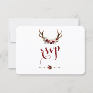 Chic Rustic Burgundy Floral Antlers RSVP