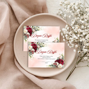 Chic Rustic Burgundy Gold Floral Diaper Raffle Car Enclosure Card