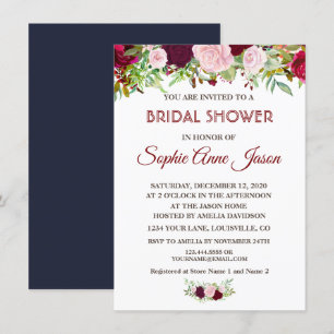 Chic Rustic Burgundy Marsala Floral Bridal Shower Invitation