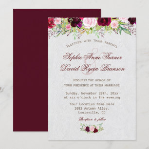 Chic Rustic Burgundy Marsala Floral Wedding Invitation