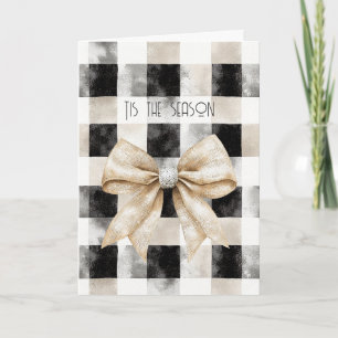 Chic Rustic Christmas Cream Black Silver Glam Bow Card