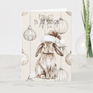 Chic Rustic Christmas Cream Bunny Ornaments Card